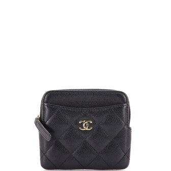 Chanel Square Zip Around Card Holder Wallet Quilted Caviar