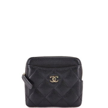 Chanel Square Zip Around Card Holder Wallet Quilted Caviar