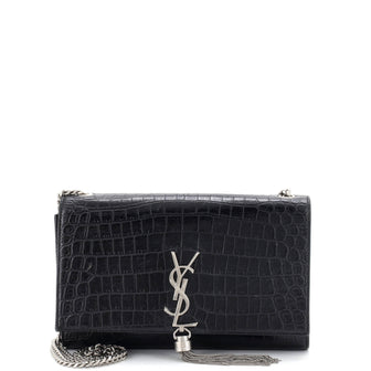 Saint Laurent Classic Monogram Tassel Crossbody Bag Crocodile Embossed Leather Medium