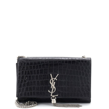 Saint Laurent Classic Monogram Tassel Crossbody Bag Crocodile Embossed Leather Medium