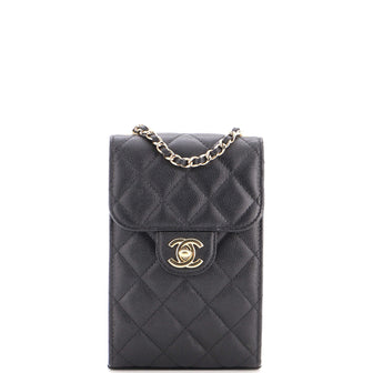 Chanel CC Flap Phone Holder Crossbody Bag Quilted Caviar