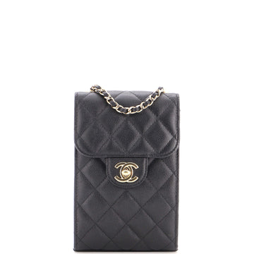 Chanel CC Flap Phone Holder Crossbody Bag Quilted Caviar