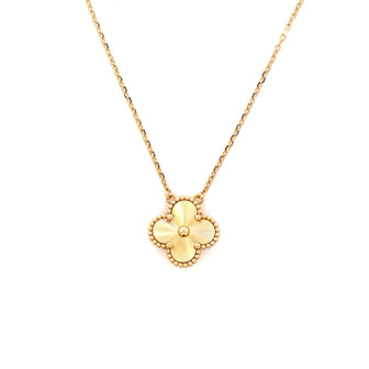 Van Cleef & Arpels Vintage Alhambra Pendant Necklace Guilloche 18K Yellow Gold