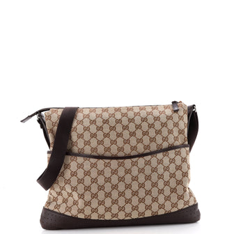 Gucci Zip Messenger Bag GG Canvas with Perforated Leather Large