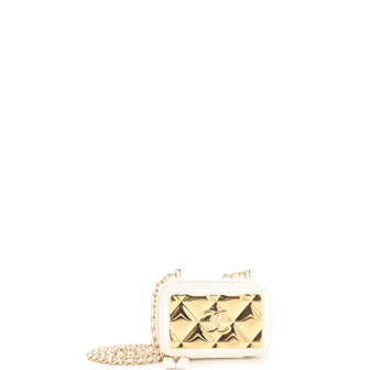 Chanel Golden Plate Zip Around Vanity Case with Chain Quilted Metal and Lambskin Extra Mini