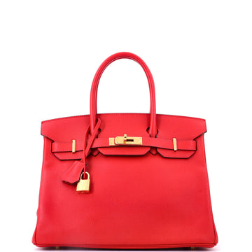 Hermes Birkin Handbag Red Epsom with Gold Hardware 30