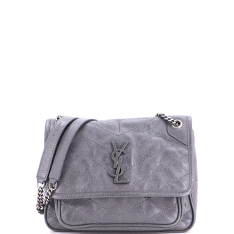 Saint Laurent Niki Chain Flap Bag Matelasse Chevron Leather Baby
