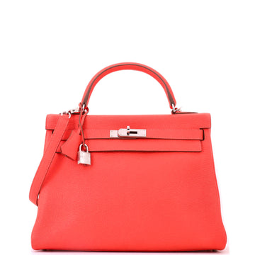 Hermes Kelly Handbag Pink Clemence with Palladium Hardware 32