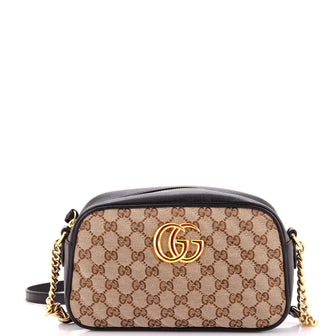 Gucci GG Marmont Shoulder Bag Diagonal Quilted GG Canvas with Leather Small