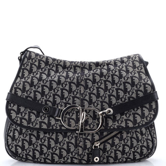 Christian Dior Vintage CD Flap Messenger Bag Diorissimo Canvas Large