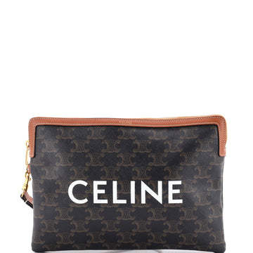 Celine Logo Zip Wristlet Pouch Triomphe Coated Canvas Small