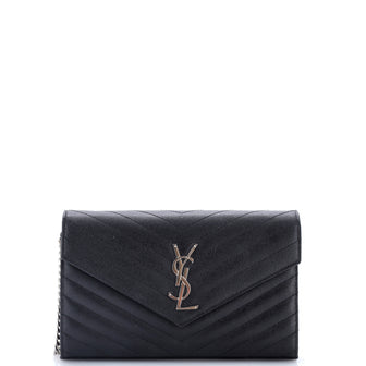 Saint Laurent Classic Monogram Wallet on Chain Matelasse Chevron Leather Medium