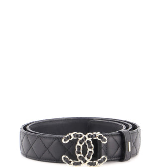 Chanel Woven Chain CC Buckle Belt Quilted Leather Medium