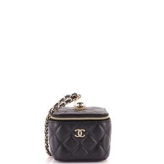 Chanel Classic Pearl Vanity Case with Chain Quilted Caviar Mini