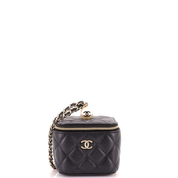 Chanel Classic Pearl Vanity Case with Chain Quilted Caviar Mini
