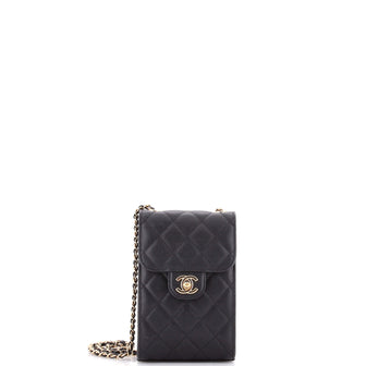Chanel CC Flap Phone Holder Crossbody Bag Quilted Caviar