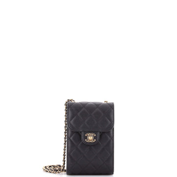 Chanel CC Flap Phone Holder Crossbody Bag Quilted Caviar