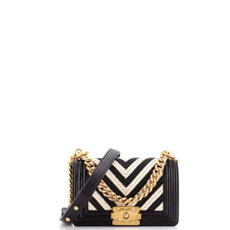 Chanel Boy Flap Bag Braided Chevron Cording and Calfskin Small