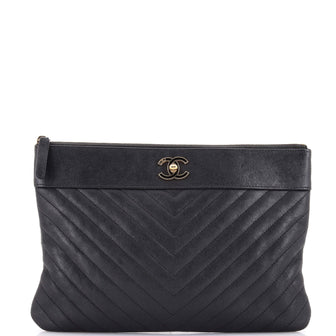 Chanel Mademoiselle Vintage O Case Clutch Chevron Sheepskin Medium