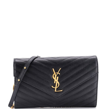 Saint Laurent Classic Monogram Wallet on Chain Matelasse Chevron Leather Medium