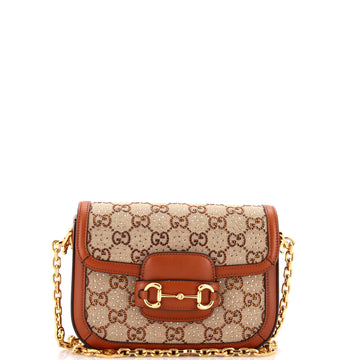 Gucci Horsebit 1955 Shoulder Bag Crystal Embellished GG Canvas Mini