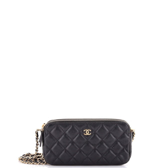 Chanel Double Zip Clutch with Chain Quilted Caviar