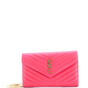 Saint Laurent Classic Monogram Wallet on Chain Matelasse Chevron Leather Medium