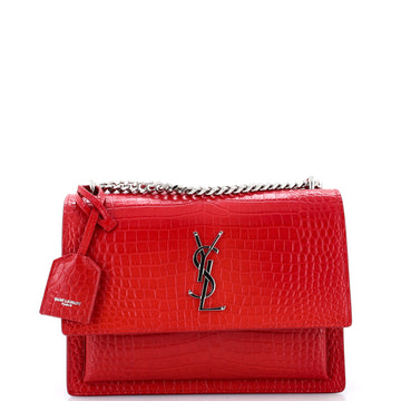 Saint Laurent Sunset Crossbody Bag Crocodile Embossed Leather Medium