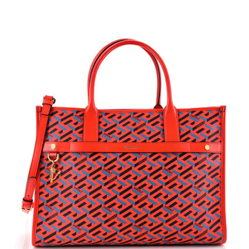 Versace Top Handle Tote La Greca Signature Coated Canvas Medium