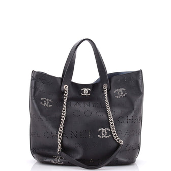 Chanel Logo Eyelets Shopping Tote Perforated Calfskin Medium