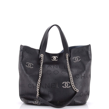 Chanel Logo Eyelets Shopping Tote Perforated Calfskin Medium