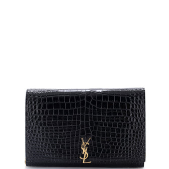 Saint Laurent Classic Monogram Flap Chain Wallet Crocodile Embossed Leather