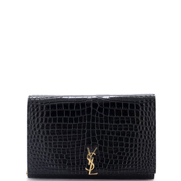Saint Laurent Classic Monogram Flap Chain Wallet Crocodile Embossed Leather