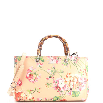 Gucci Bamboo Shopper Tote Blooms Print Leather Medium