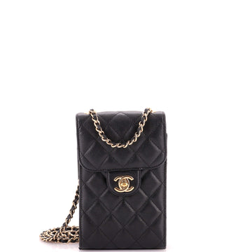 Chanel CC Flap Phone Holder Crossbody Bag Quilted Caviar