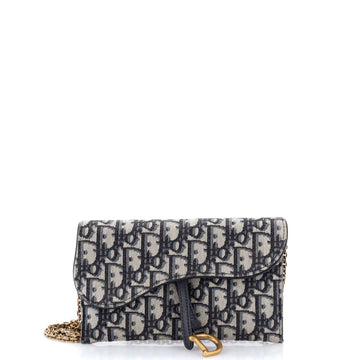 Christian Dior Saddle Chain Wallet Oblique Canvas
