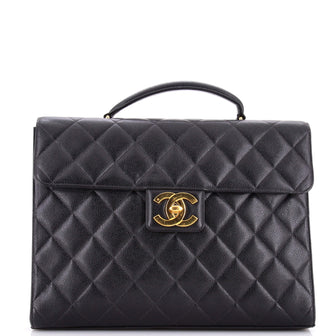 Chanel Vintage CC Briefcase Quilted Caviar Large