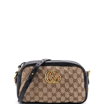 Gucci GG Marmont Shoulder Bag Diagonal Quilted GG Canvas with Leather Small