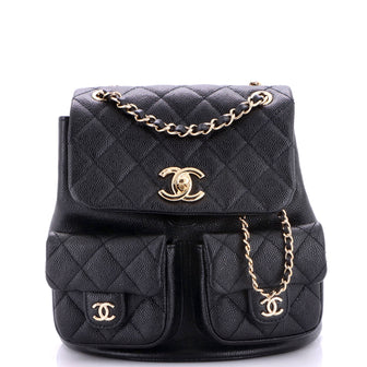 Chanel Duma Pockets Drawstring Backpack Quilted Caviar Small