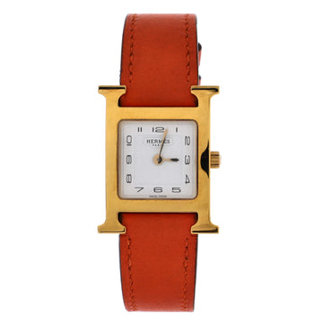 Hermes Heure H Quartz Watch Plated Metal and Leather 21