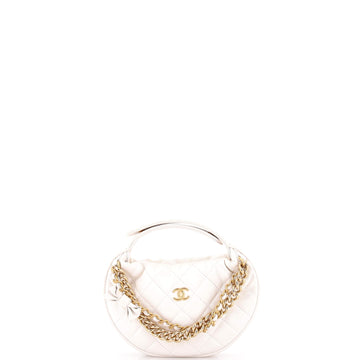 Chanel Double Chain Bow Hobo Pouch Quilted Caviar Mini