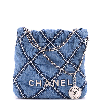 Chanel 22 Chain Hobo Quilted Stitched Denim Mini