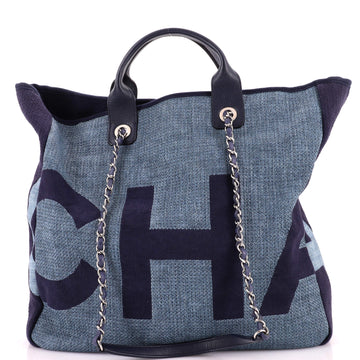 Chanel Deauville Logo Shopping Tote Printed Raffia Large