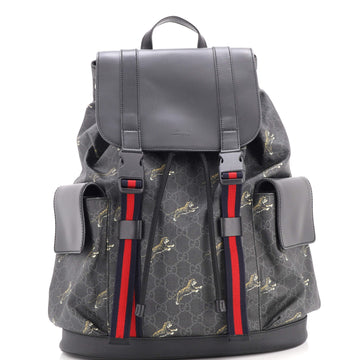 Gucci Double Pocket Buckle Backpack Printed GG Coated Canvas Large