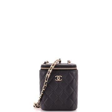 Chanel Vertical Tiny CC Link Vanity Case with Chain Quilted Caviar Small