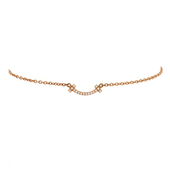 Tiffany & Co. T Smile Chain Bracelet 18K Rose Gold with Diamonds Mini