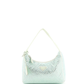 Prada Re-Edition 2000 Hobo Crystal Embellished Satin Mini