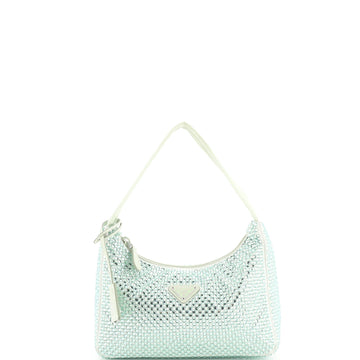 Prada Re-Edition 2000 Hobo Crystal Embellished Satin Mini