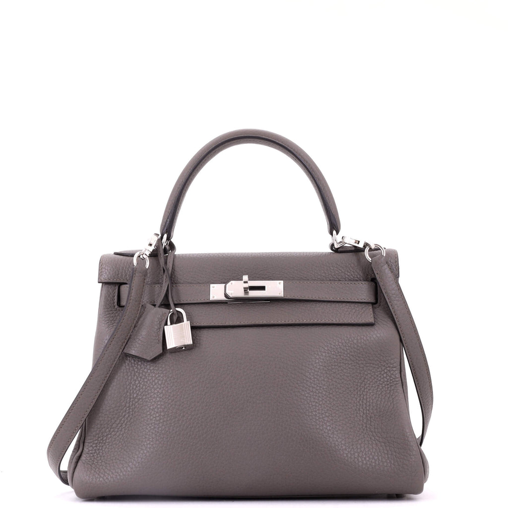 Hermes Kelly Handbag Grey Clemence with Palladium Hardware 28 439521