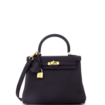 Hermes Kelly Handbag Black Togo with Gold Hardware 25